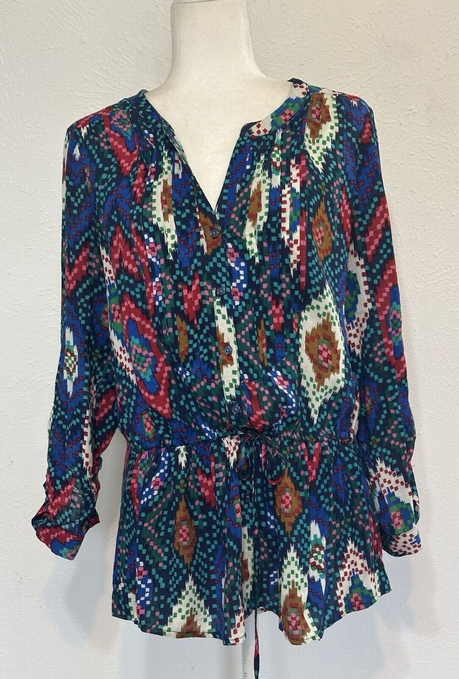 Maeve Anthropologie Size 6 Topoxte Geometric Ikat Button Front Shirt Art To Wear